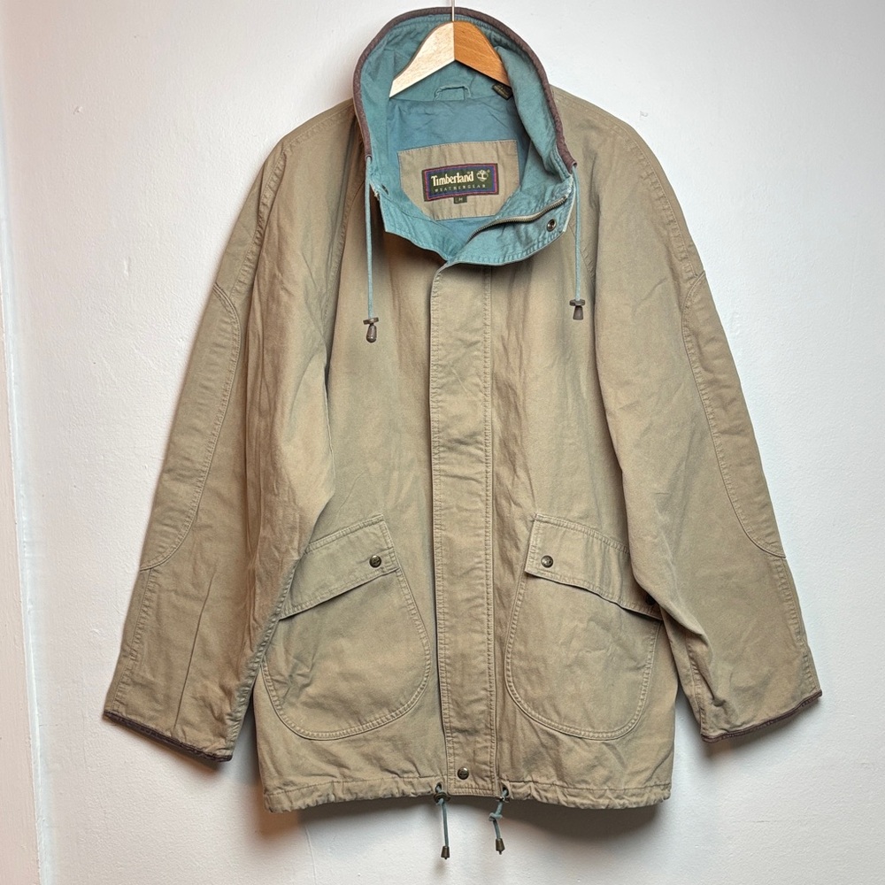 VTG 90s Timberland Weathergear Men’s Medium Khaki Cotton Canvas Chore Jacket